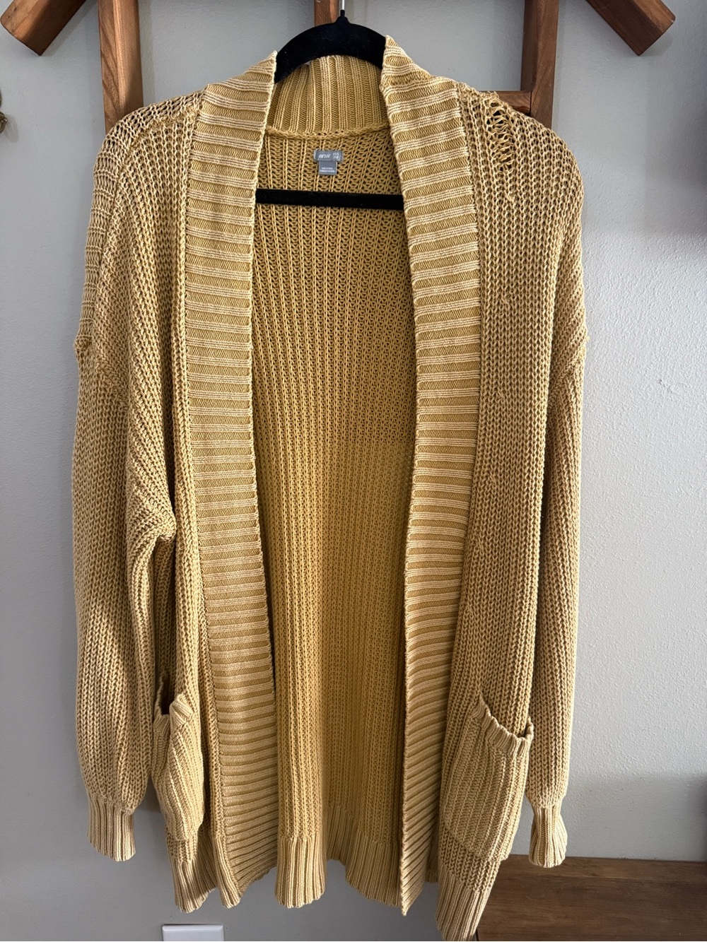 aerie Open-Front Mustard Knit Cardigan